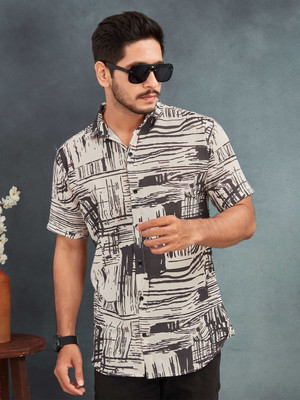 METRONAUT Men Graphic Print Casual White, Black Shirt