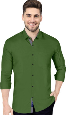 P & V Creations Men Solid Casual Green Shirt
