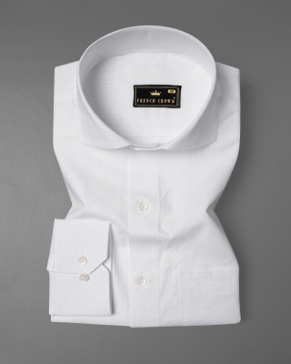 french crown Men Solid Formal White Shirt