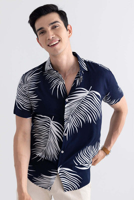 Snitch Men Printed Casual Dark Blue, White Shirt