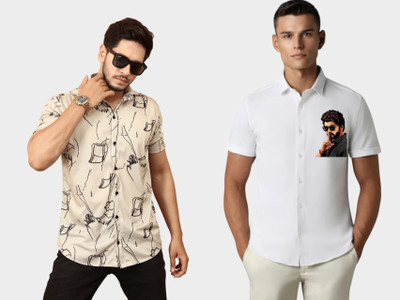 DADA IMPEX Men Printed Casual Brown Shirt(Pack of 2)