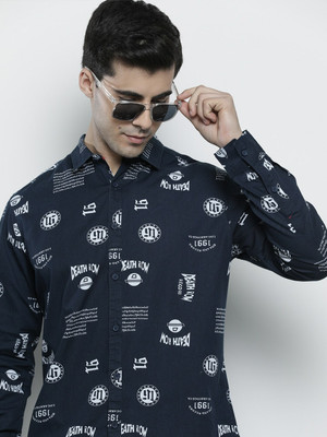 The Indian Garage Co. Men Printed Casual Dark Blue Shirt