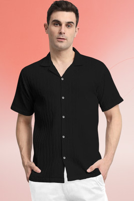 A DEEMOON TREND Men Self Design Casual Black Shirt
