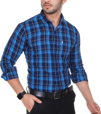 Marc Laurent Men Checkered Casual Blue Shirt