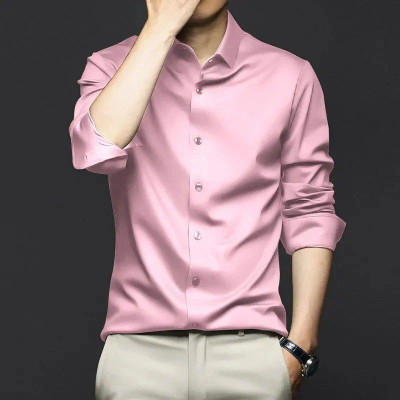The style grove Men Solid Casual Pink Shirt