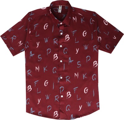 Cay Boys Printed Casual Maroon, Light Blue, White Shirt