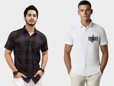 DADA IMPEX Men Printed Casual Black, White Shirt(Pack of 2)