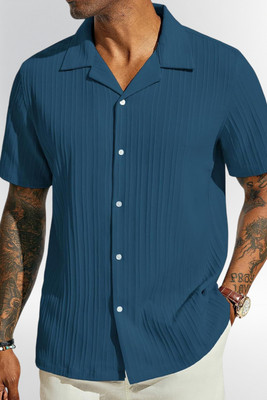 A Dearise Trend Men Striped, Self Design, Solid Casual Blue Shirt