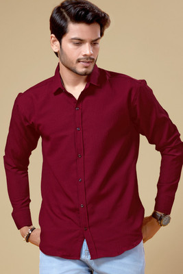 Marmic Fab Men Solid Casual Maroon Shirt