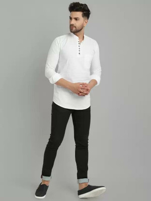 ISUEL Febb Men Solid Casual White Shirt