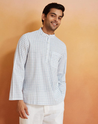 Fabindia Men Checkered Casual Blue Shirt