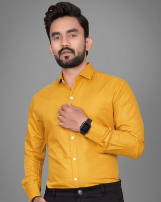 GLOBAL NOMAD Men Solid Casual Yellow Shirt