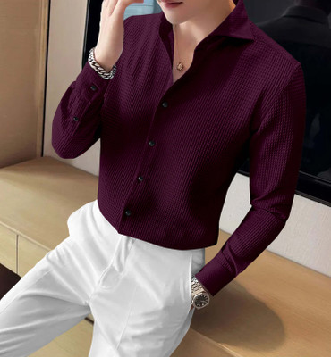 Wearich Men Self Design Casual Purple Shirt