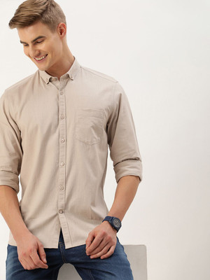 Mast & Harbour Men Solid Casual Cream Shirt