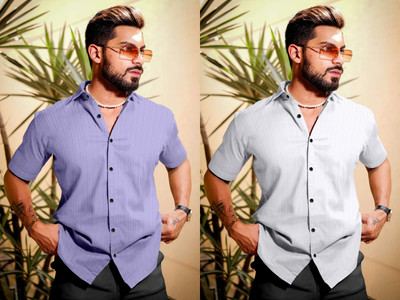 METRONAUT Men Self Design Casual Multicolor Shirt(Pack of 2)
