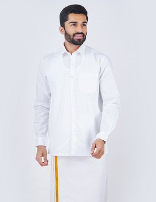 Ramraj Cotton Men Solid Formal White Shirt