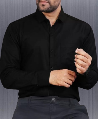 MUMIN Men Solid Formal Black Shirt