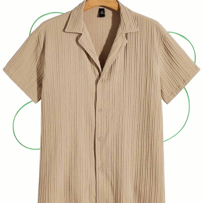 Looksky Men Self Design Casual Beige Shirt