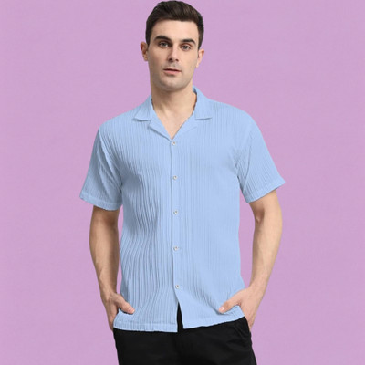 A Vebnor Men Self Design Casual Light Blue Shirt