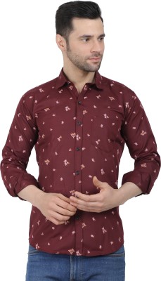 Liza Martin Men Printed Casual Maroon Shirt