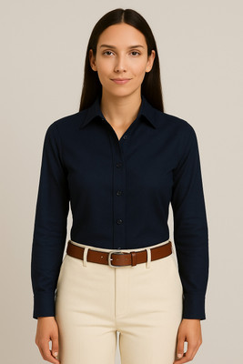 teenalo Women Solid Formal Blue Shirt