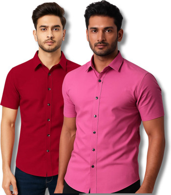 RAREMARK Men Solid Formal Maroon, Multicolor Shirt(Pack of 2)
