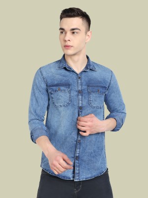 Carbonn Cloth Men Washed Casual Blue Shirt