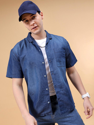 The Indian Garage Co. Men Solid Casual Dark Blue Shirt