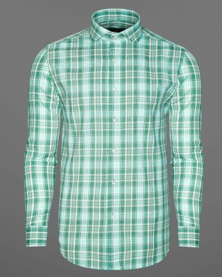 french crown Men Checkered Casual Green, White Shirt