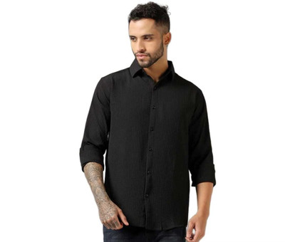 Frandoki Creation Men Self Design Casual Black Shirt