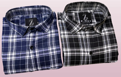 Z-NEX Men Checkered Casual Black, Blue Shirt(Pack of 2)