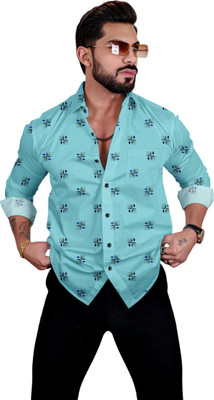 SHUBHFLAX Men Printed Casual Light Blue Shirt