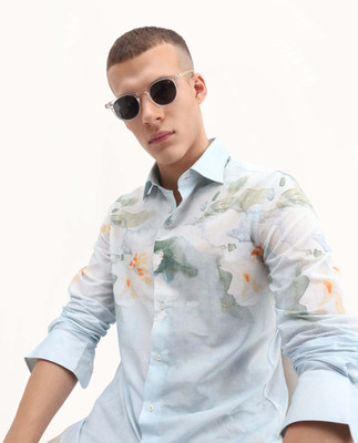 RARE RABBIT Men Floral Print Casual Blue Shirt