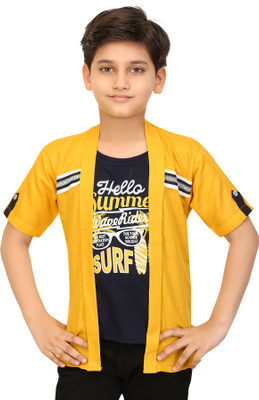 FASHION GRAB Boys Printed Casual Yellow Shirt