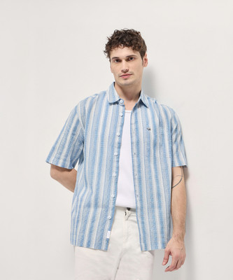 THE BEAR HOUSE Men Striped Casual Blue Shirt