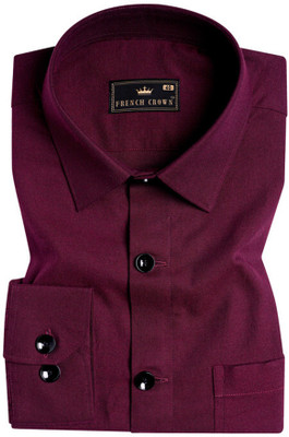 french crown Men Solid Casual Maroon Shirt