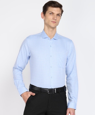 PETER ENGLAND Men Checkered Formal Light Blue Shirt