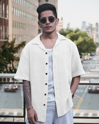 METRONAUT Men Self Design Casual White Shirt