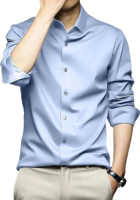 Uk Creation Men Solid Formal Light Blue Shirt
