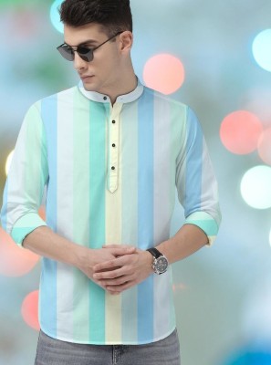 ISUEL FAB Men Striped Casual Light Blue Shirt