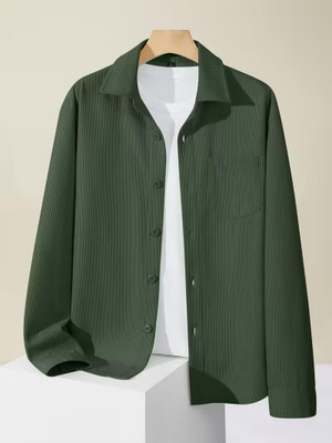 JACKBELLA Men Striped Casual Green Shirt