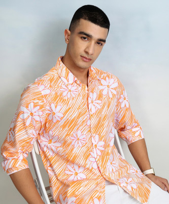 HIGHLANDER Men Printed Casual White, Orange Shirt