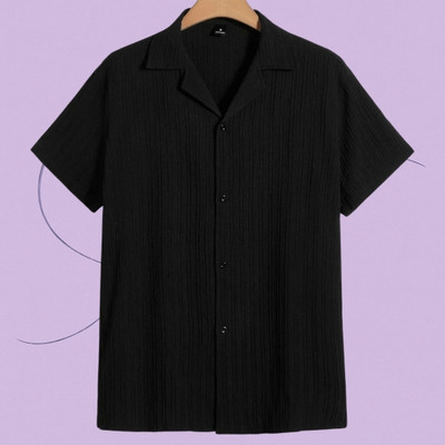 A DEEMOON TREND Men Self Design Casual Black Shirt