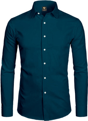 Dopri Men Solid Formal Blue Shirt