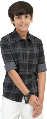 ROCKET SCIENCE Boys Checkered Casual Grey Shirt