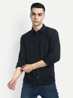 Pandorna Men Solid Casual Black Shirt