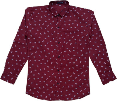 THE TINGGE Boys Printed Casual Red, Maroon Shirt