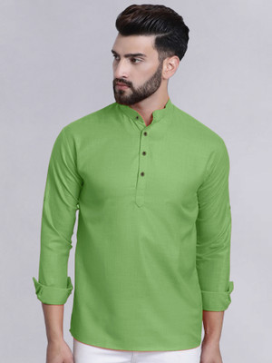 allan peter Men Solid Straight Kurta(Green)