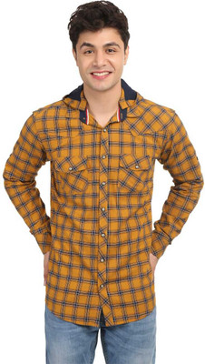Fashion Plus Men Checkered Casual Orange Shirt
