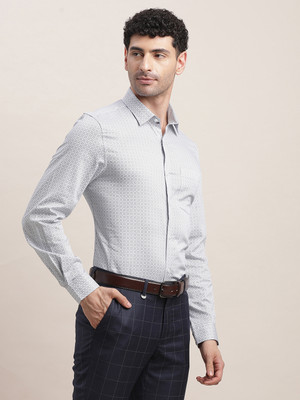 TURTLE Men Printed Formal Grey Shirt